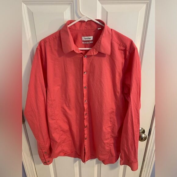 Calvin Klein large salmon dress shirt button down long sleeve - Picture 1 of 4